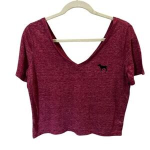 Victoria's Secret Women's XS Pink V Neck T-Shirt Short Sleeve Logo Boxy Fit